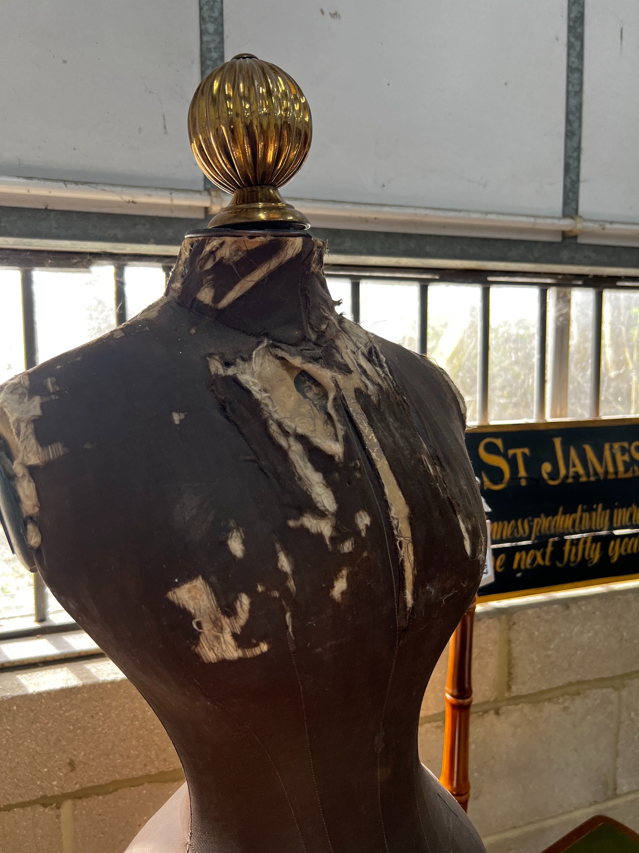 A late 19th century French brass mounted beech mannequin on telescopic tripod stand